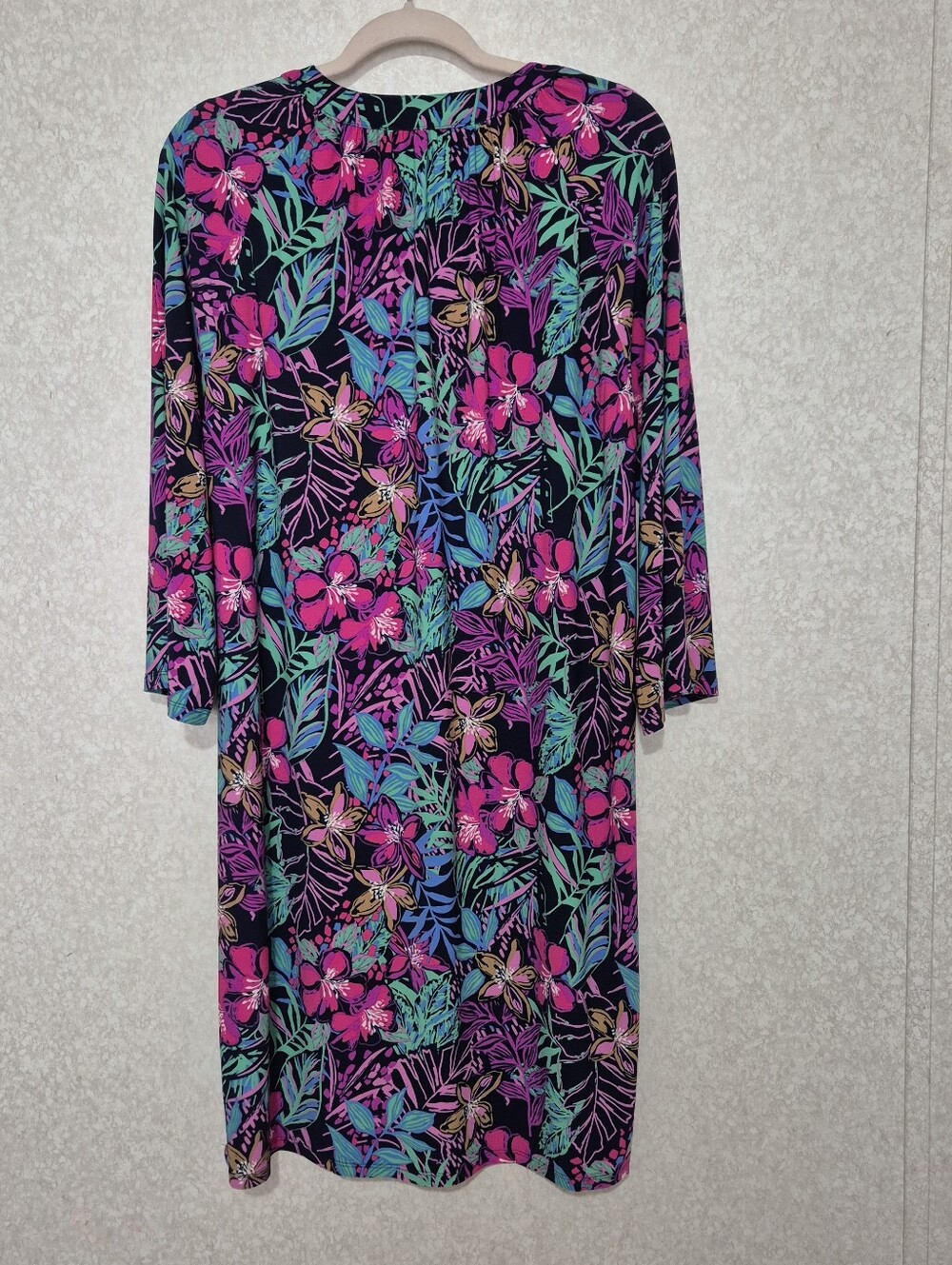 Pappagallo Black Dress with Fuchsia-green Floral Multi Shift Midi Dress-Large - Picture 8 of 11